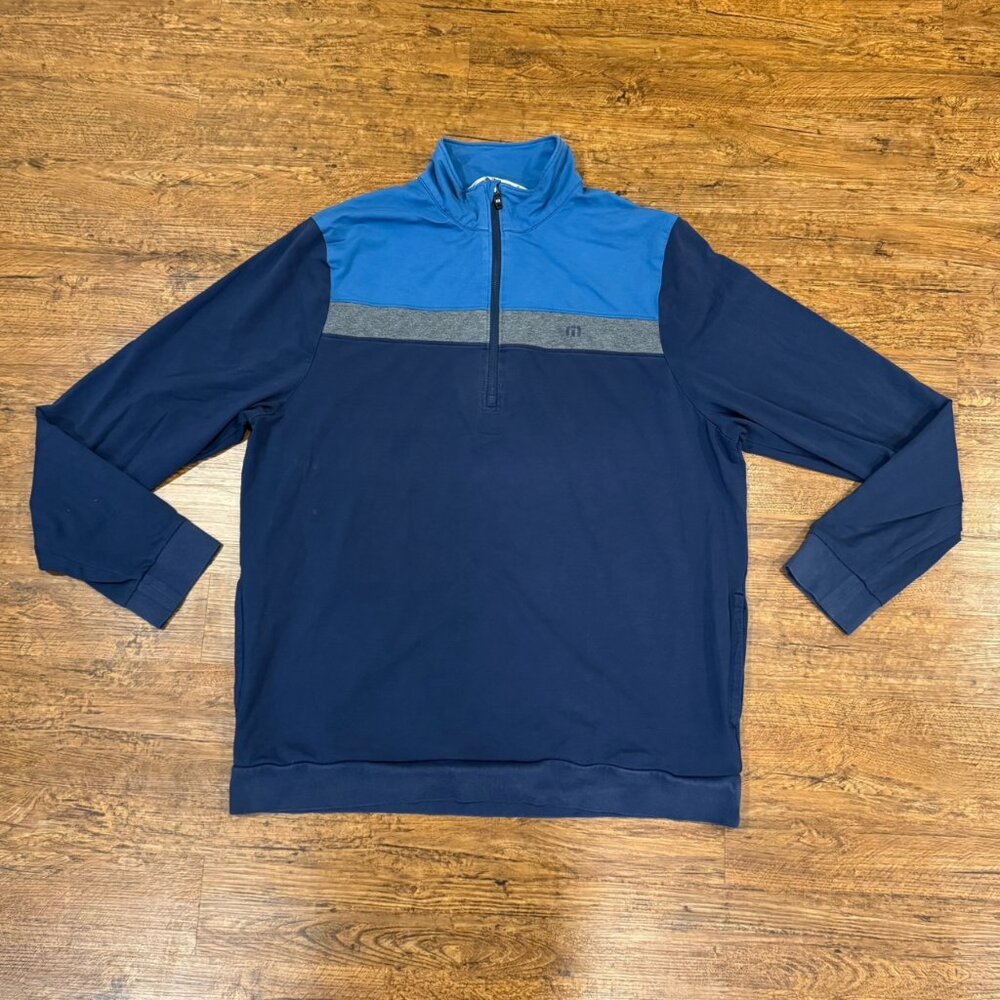 Travis Mathew Blue 1/4 Zip Performance Golf Pullover Sweater Sweatshirt Men's XL - Picture 2 of 9